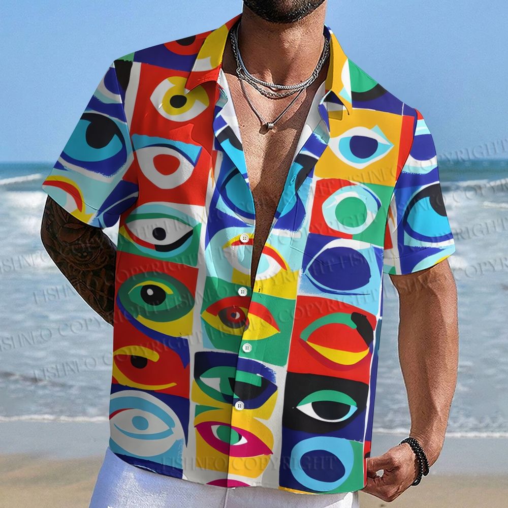 Colorful Eyes Printed Hawaiian Shirt