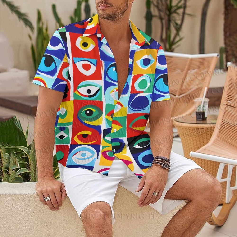 Colorful Eyes Printed Hawaiian Shirt