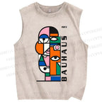 Unisex Bauhaus Art Printed Washed Tank Top