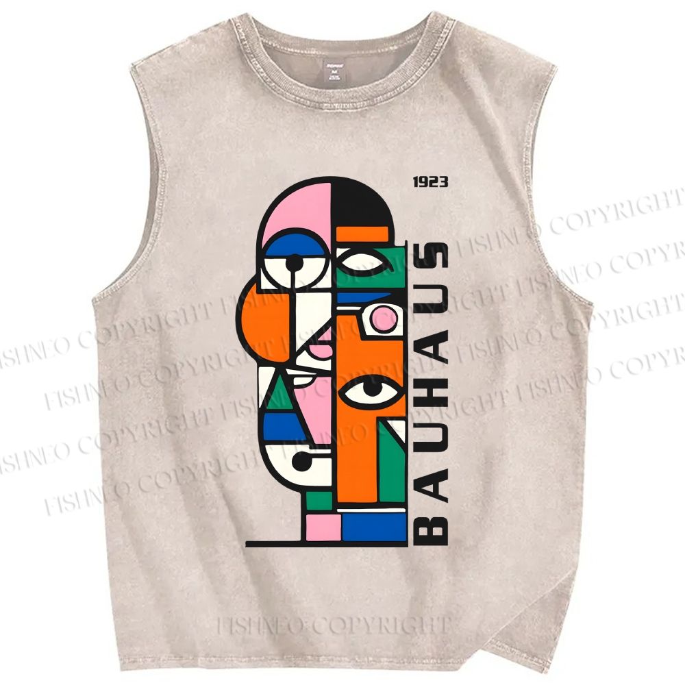Unisex Bauhaus Art Printed Washed Tank Top