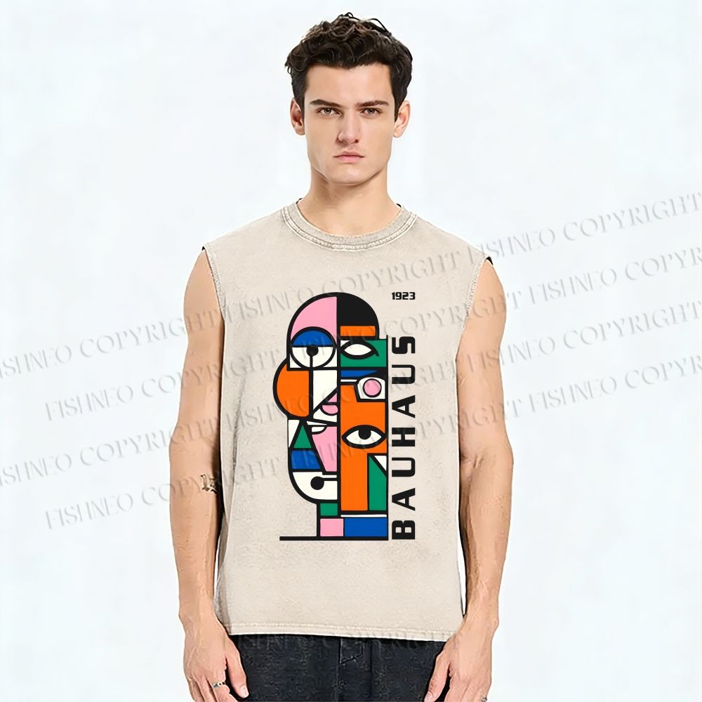 Unisex Bauhaus Art Printed Washed Tank Top