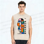 Unisex Bauhaus Art Printed Washed Tank Top