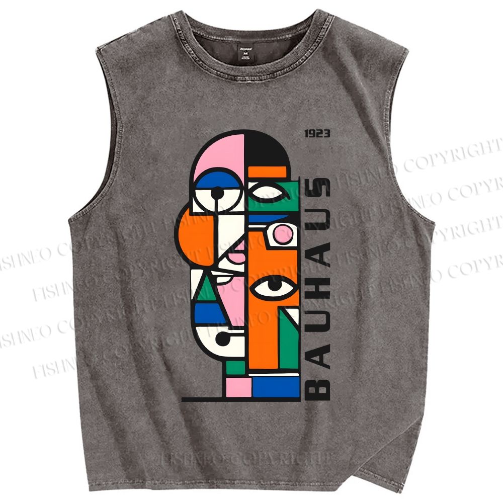 Unisex Bauhaus Art Printed Washed Tank Top
