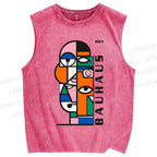 Unisex Bauhaus Art Printed Washed Tank Top
