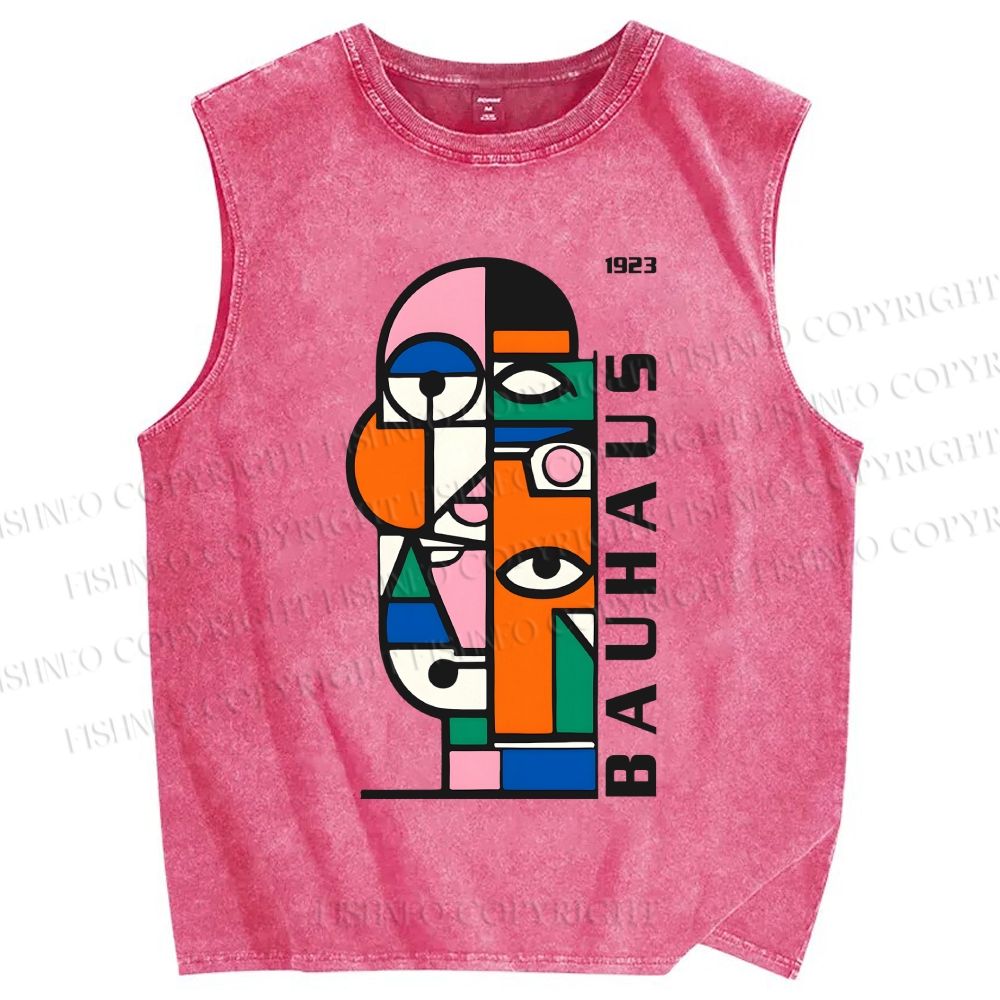 Unisex Bauhaus Art Printed Washed Tank Top