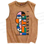 Unisex Bauhaus Art Printed Washed Tank Top