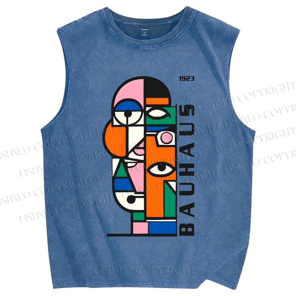 Unisex Bauhaus Art Printed Washed Tank Top