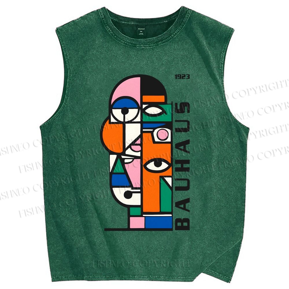 Unisex Bauhaus Art Printed Washed Tank Top