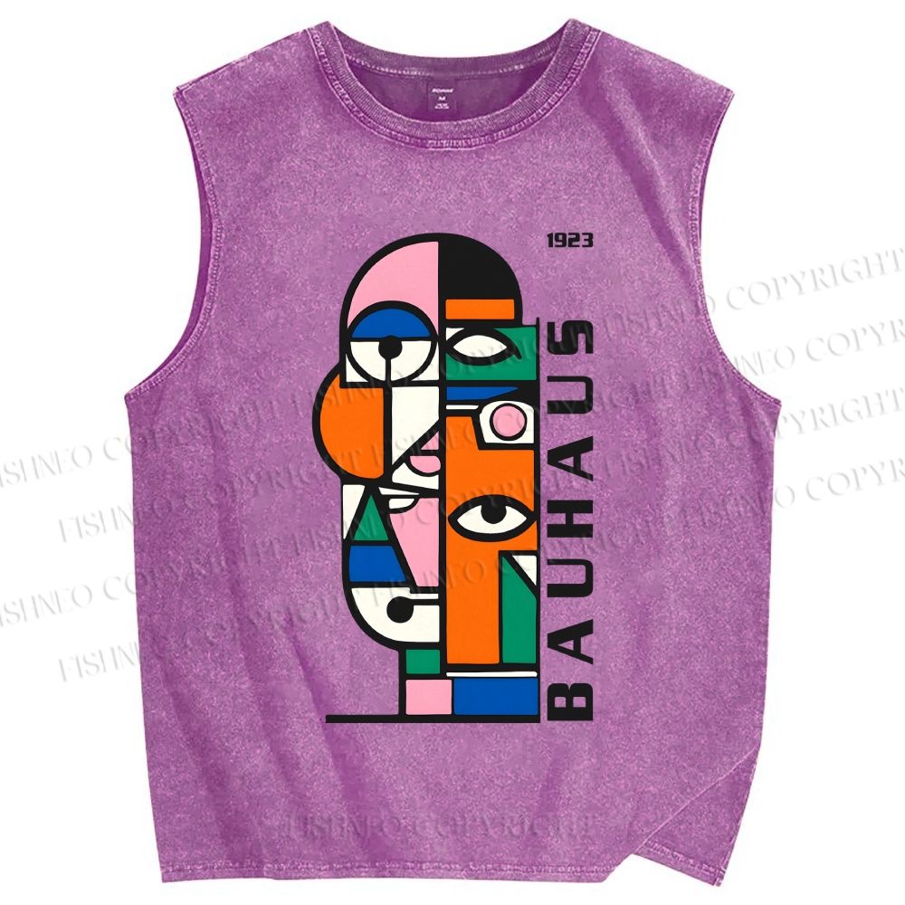 Unisex Bauhaus Art Printed Washed Tank Top