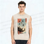 Unisex Catana Fight in Edo Printed Washed Tank Top