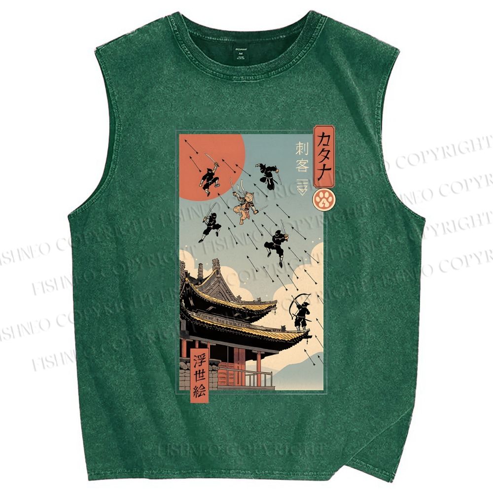 Unisex Catana Fight in Edo Printed Washed Tank Top