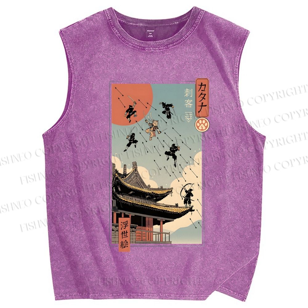 Unisex Catana Fight in Edo Printed Washed Tank Top