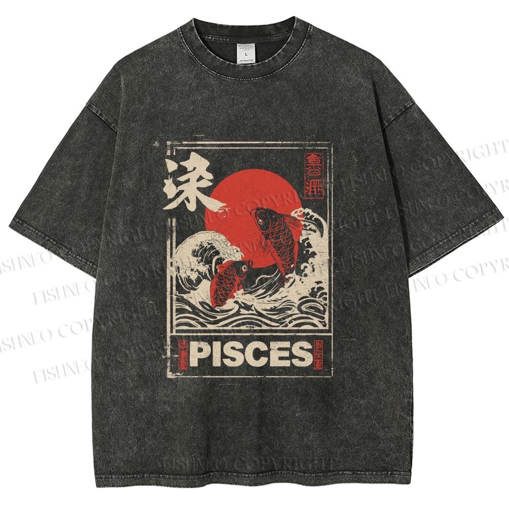 Unisex Koi Printed Washed Tee