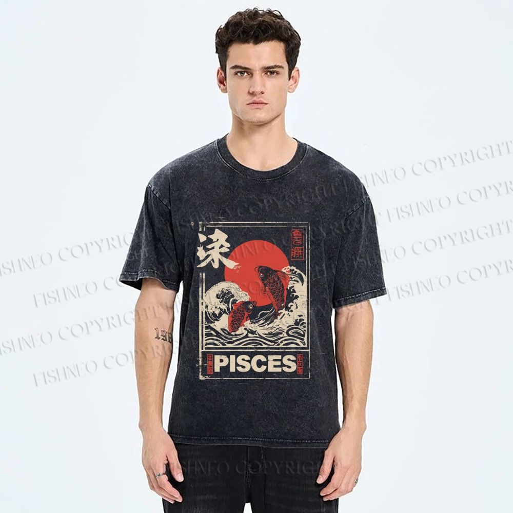 Unisex Koi Printed Washed Tee