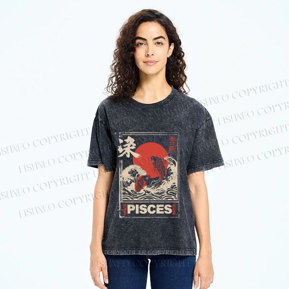 Unisex Koi Printed Washed Tee