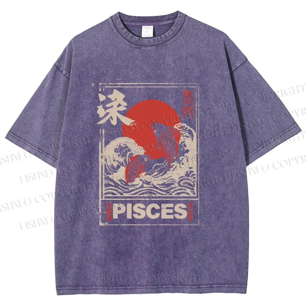 Unisex Koi Printed Washed Tee