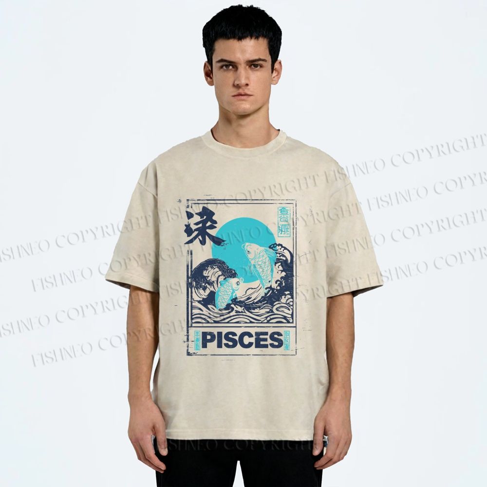 Unisex Koi Printed Washed Tee