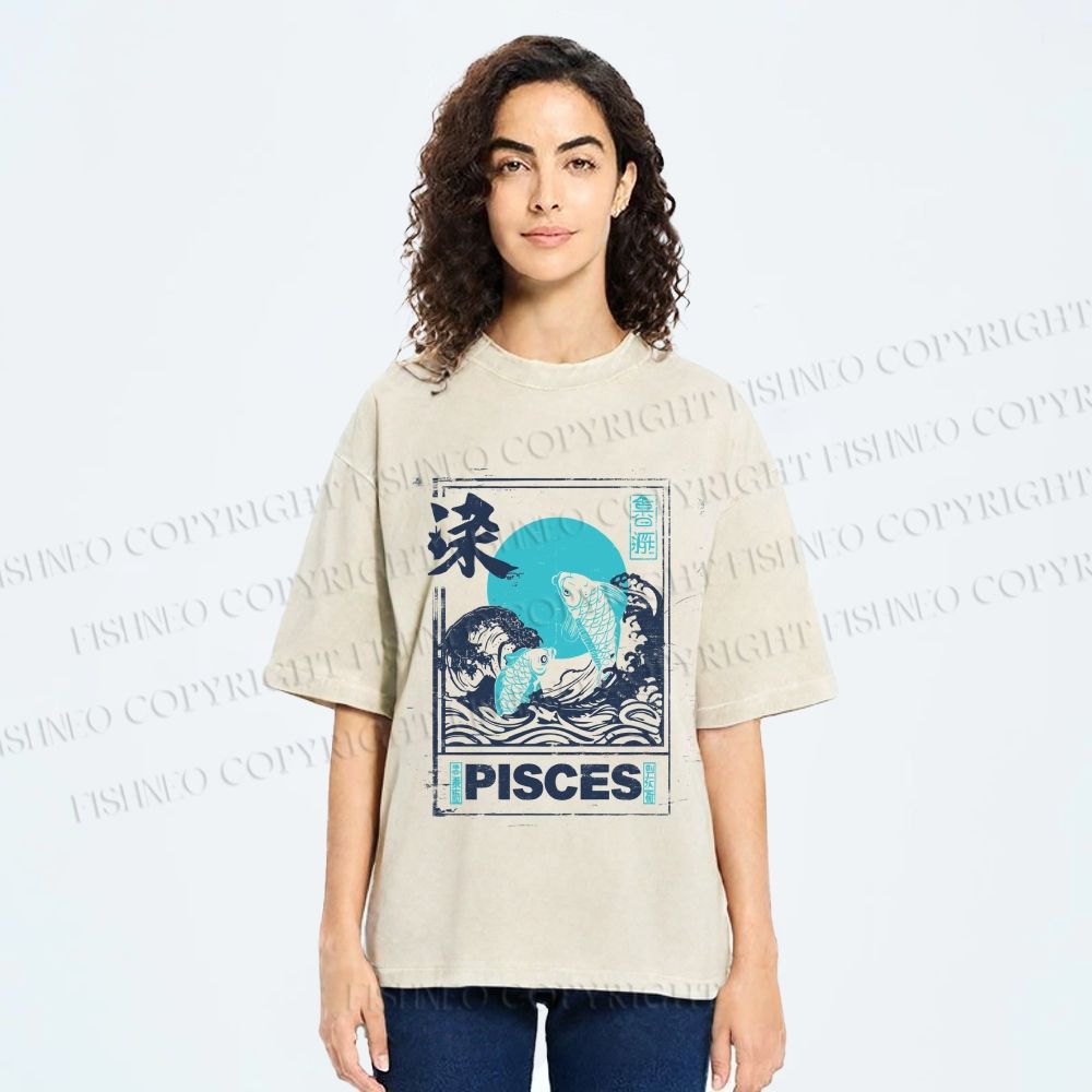 Unisex Koi Printed Washed Tee