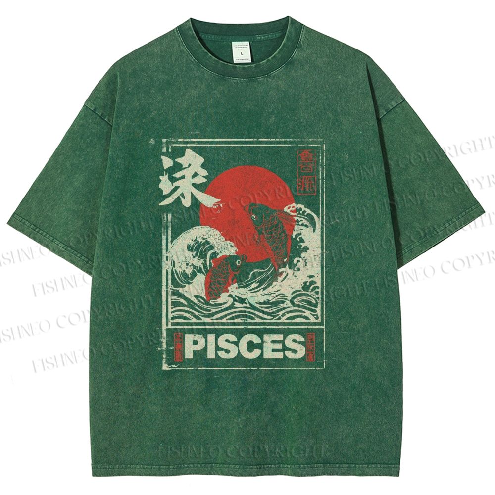 Unisex Koi Printed Washed Tee