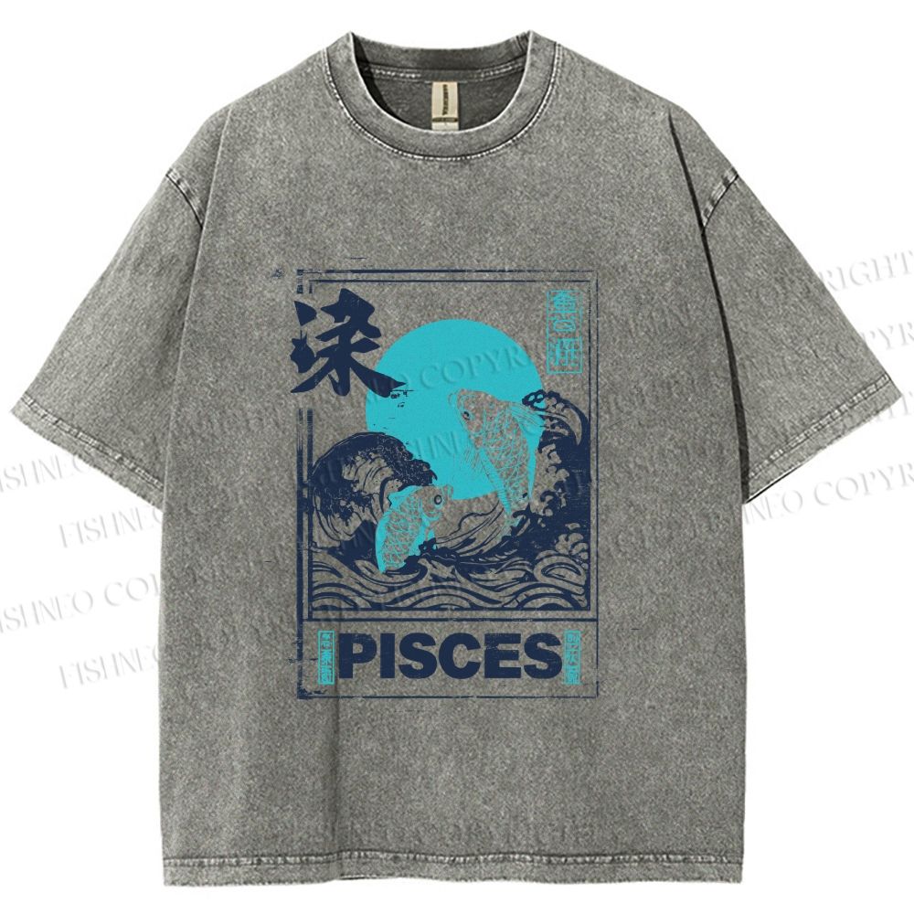 Unisex Koi Printed Washed Tee