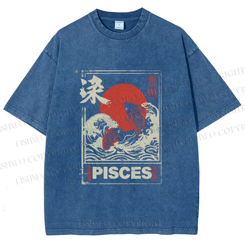 Unisex Koi Printed Washed Tee