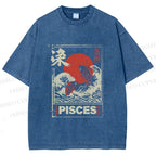 Unisex Koi Printed Washed Tee