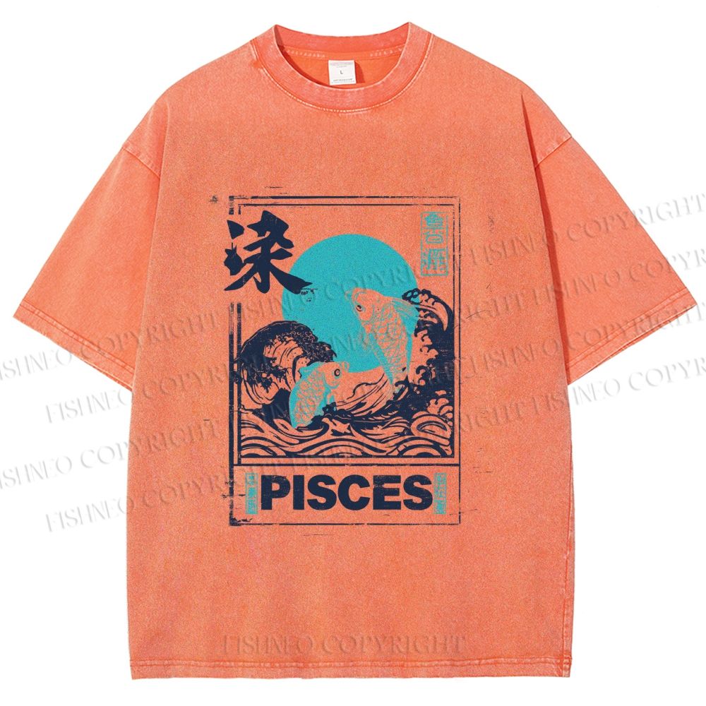 Unisex Koi Printed Washed Tee