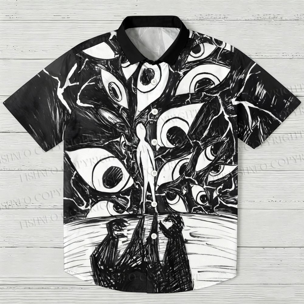 Chaotic Eyes in Black Hawaiian Shirt