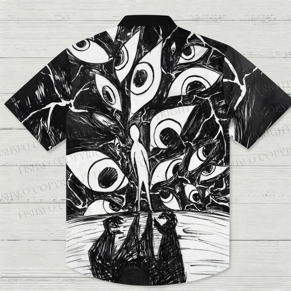 Chaotic Eyes in Black Hawaiian Shirt