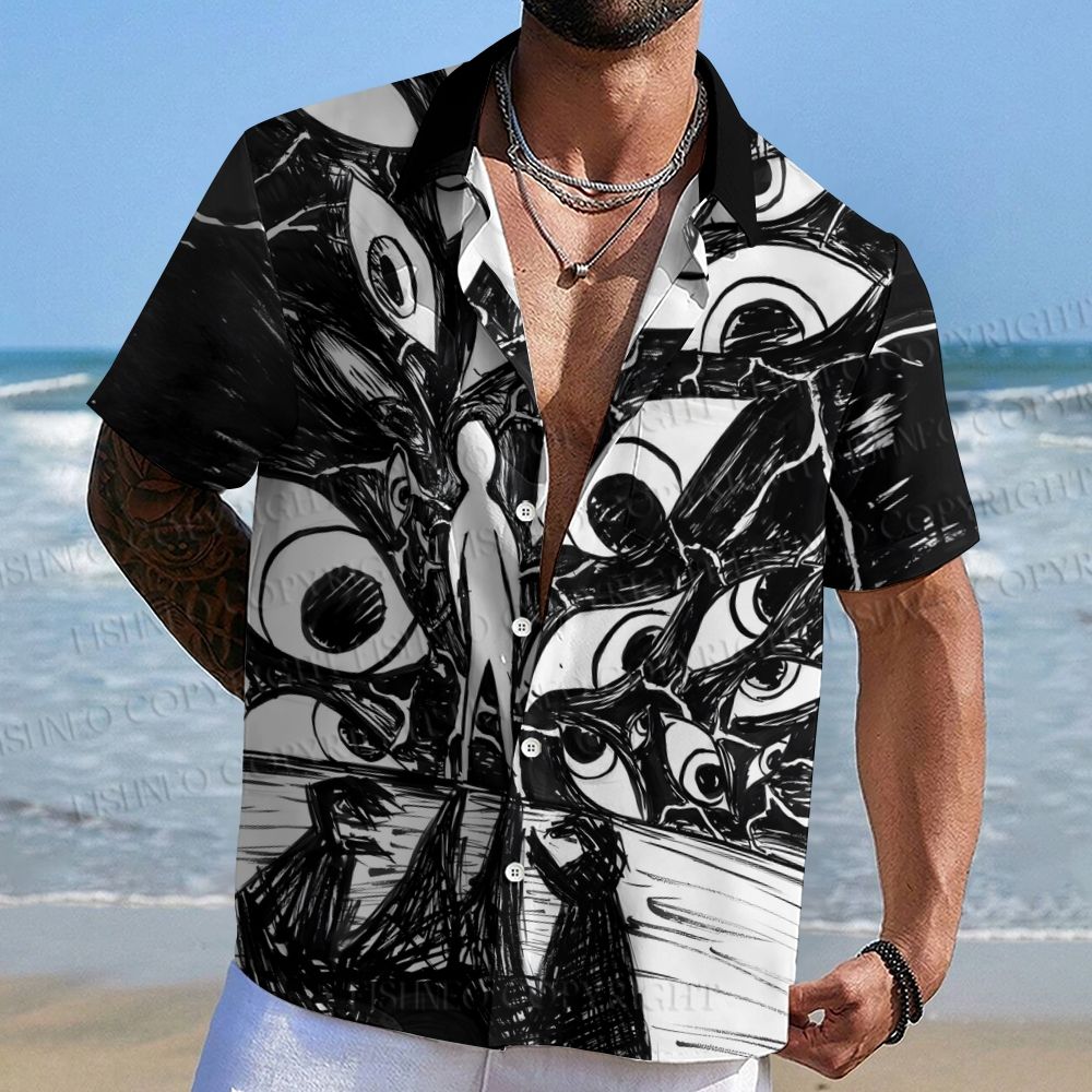 Chaotic Eyes in Black Hawaiian Shirt