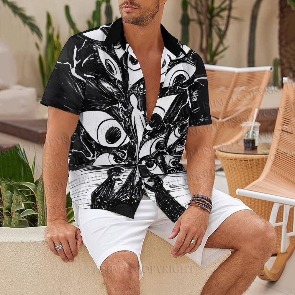 Chaotic Eyes in Black Hawaiian Shirt