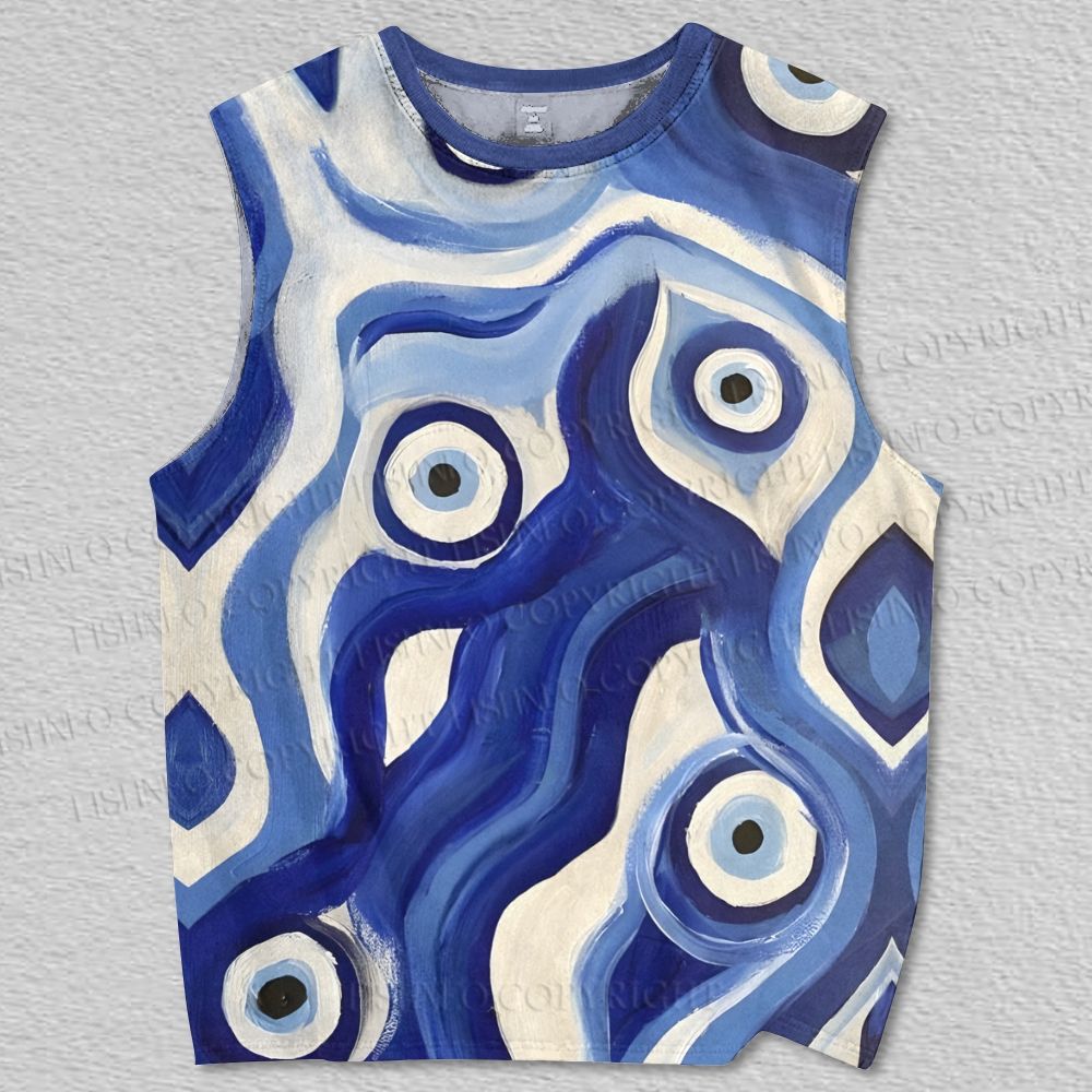 Unisex Evil Eyes in Waves Printed Tank Top