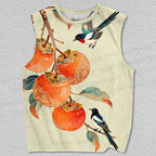 Unisex Vintage Bird With Persimmon Printed Tank Top
