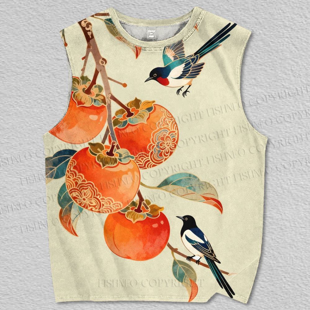 Unisex Vintage Bird With Persimmon Printed Tank Top