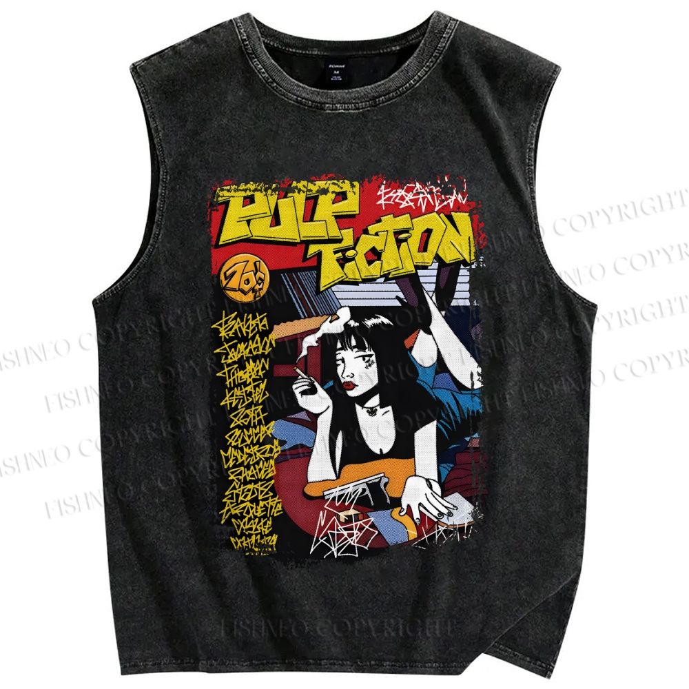 Unisex Pulp Fiction Vintage Poster Printed Washed Tank Top