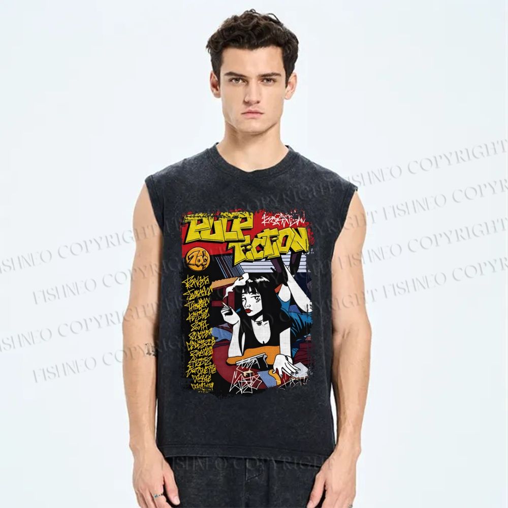 Unisex Pulp Fiction Vintage Poster Printed Washed Tank Top