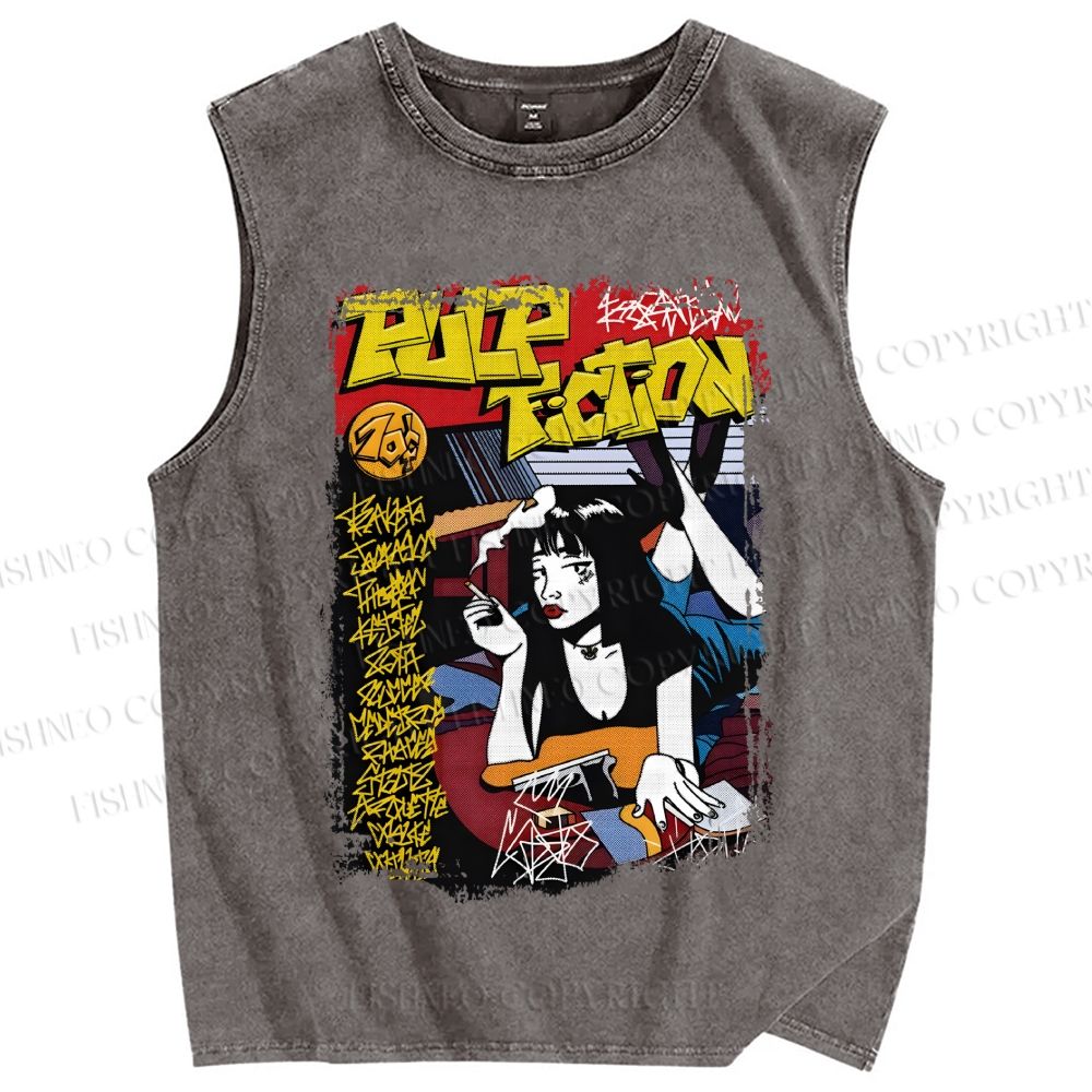 Unisex Pulp Fiction Vintage Poster Printed Washed Tank Top