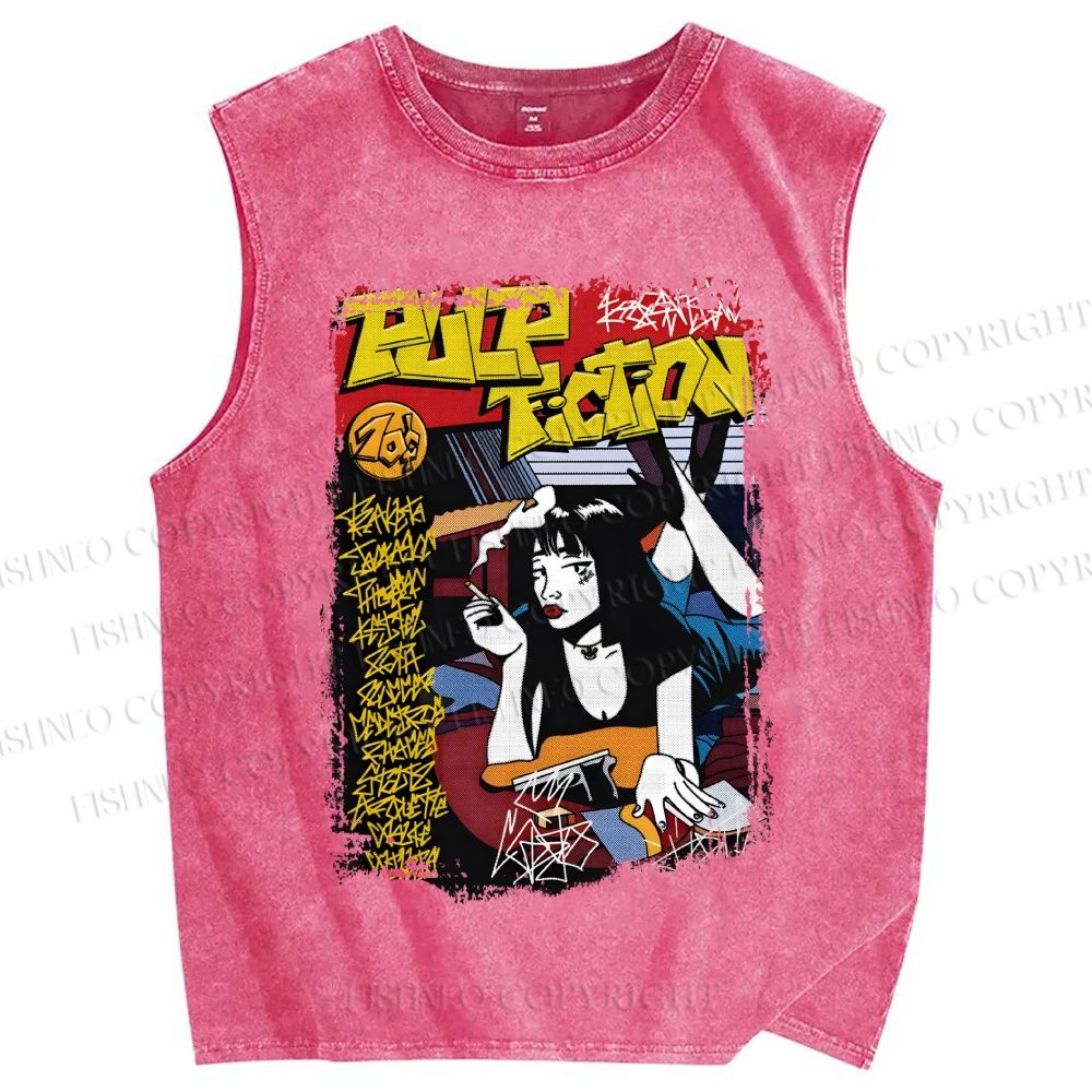 Unisex Pulp Fiction Vintage Poster Printed Washed Tank Top