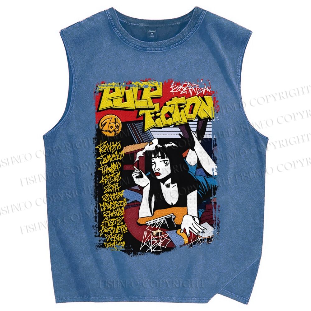 Unisex Pulp Fiction Vintage Poster Printed Washed Tank Top