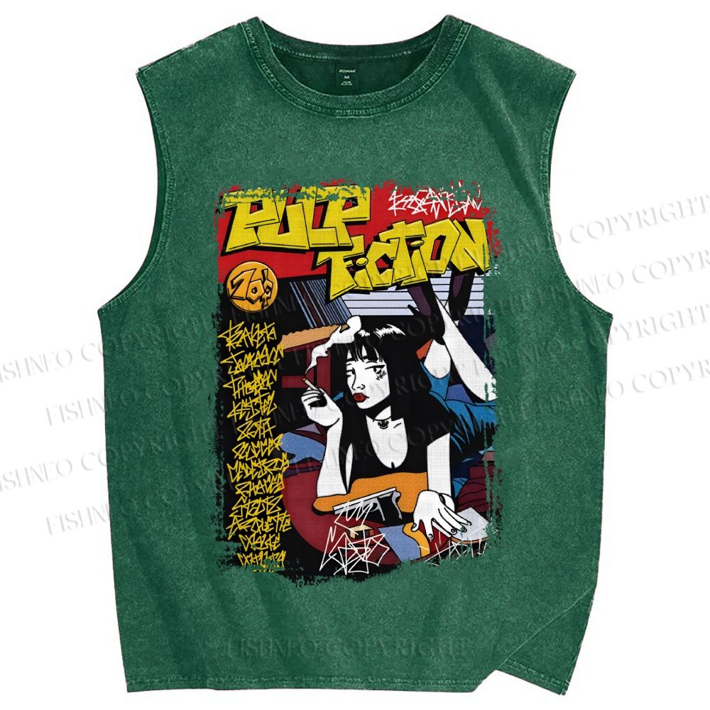 Unisex Pulp Fiction Vintage Poster Printed Washed Tank Top