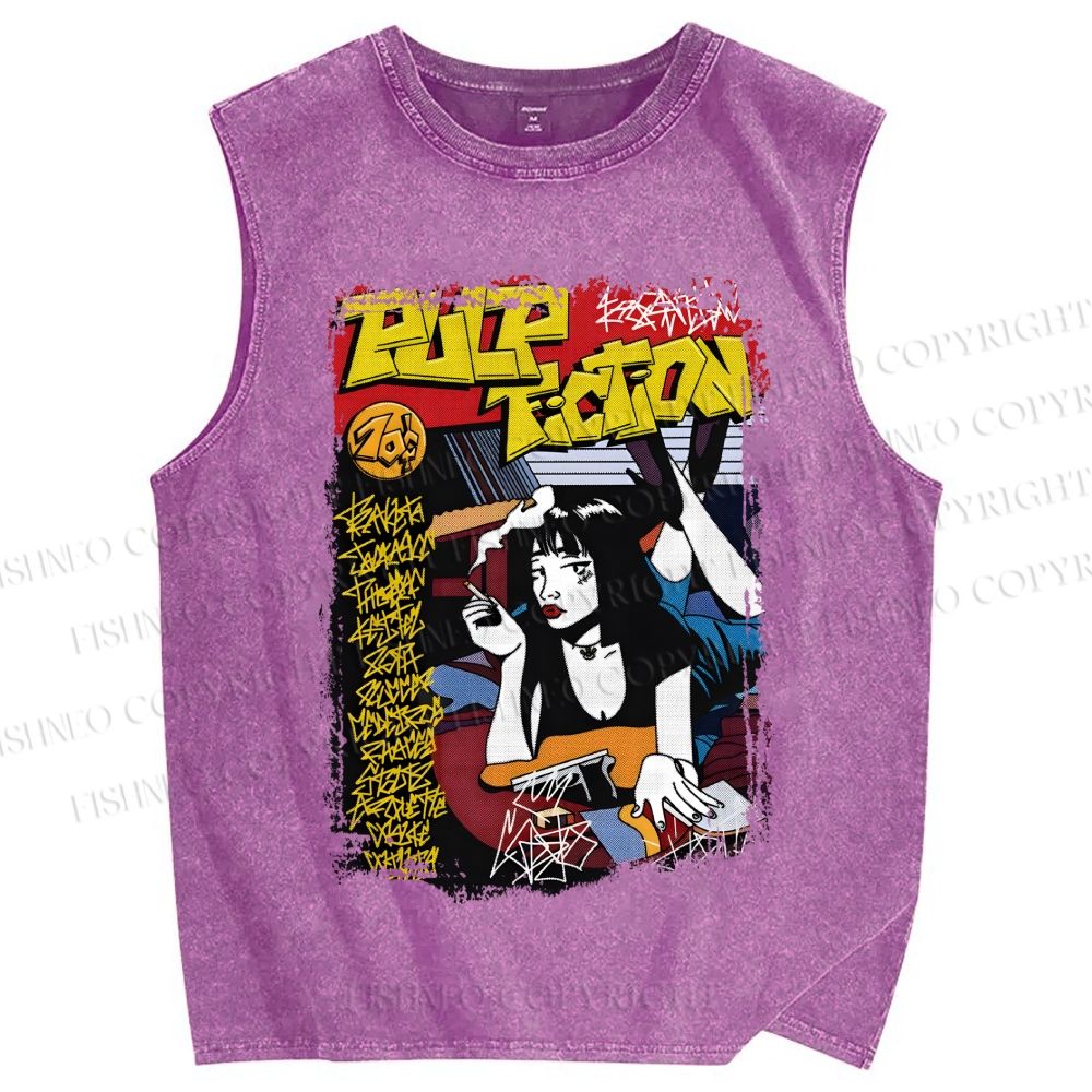 Unisex Pulp Fiction Vintage Poster Printed Washed Tank Top