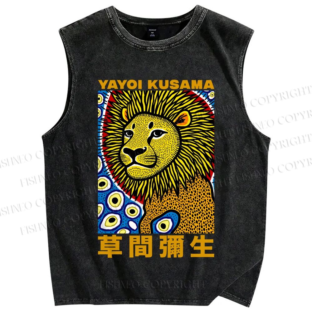 Unisex Yayoi Kusama Lion Printed Washed Tank Top