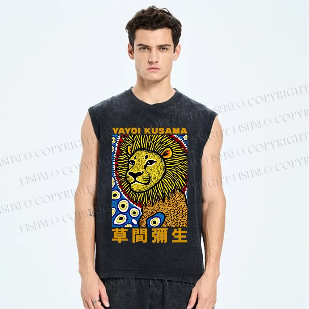 Unisex Yayoi Kusama Lion Printed Washed Tank Top