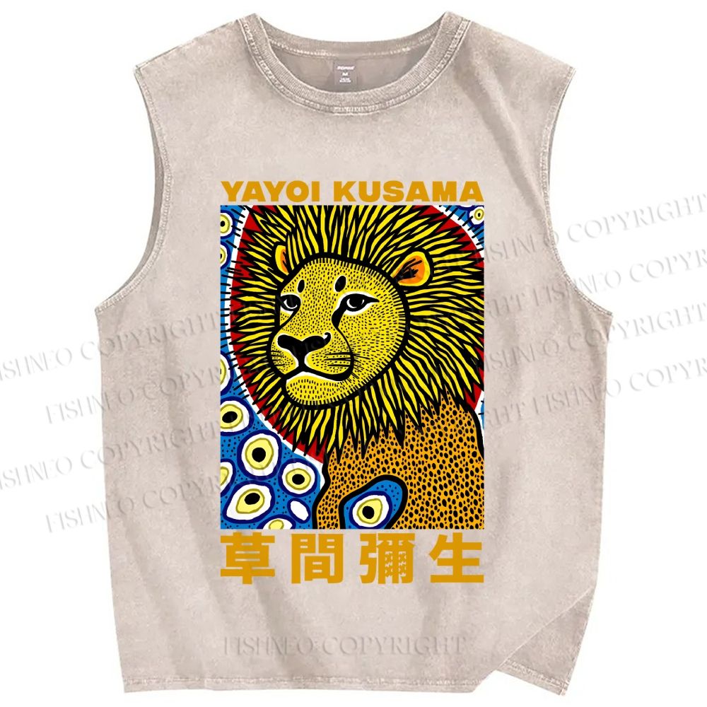 Unisex Yayoi Kusama Lion Printed Washed Tank Top