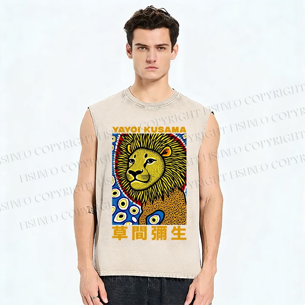 Unisex Yayoi Kusama Lion Printed Washed Tank Top