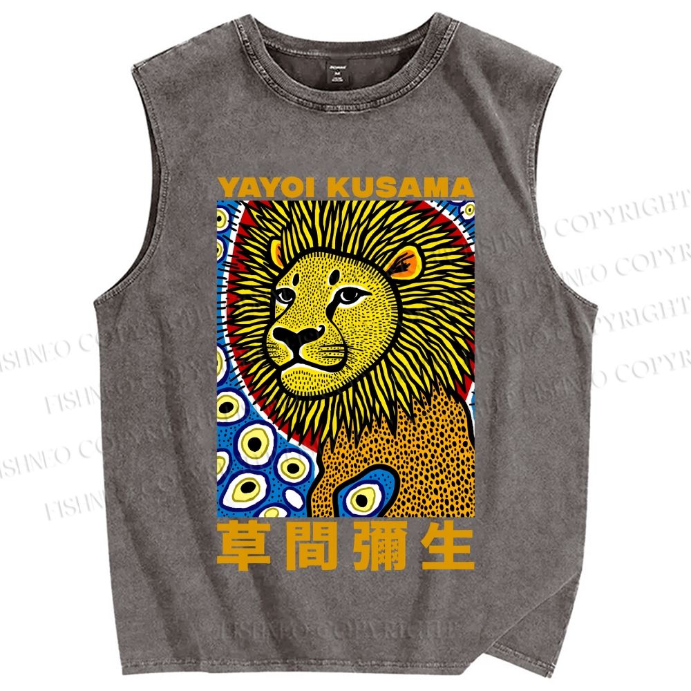 Unisex Yayoi Kusama Lion Printed Washed Tank Top
