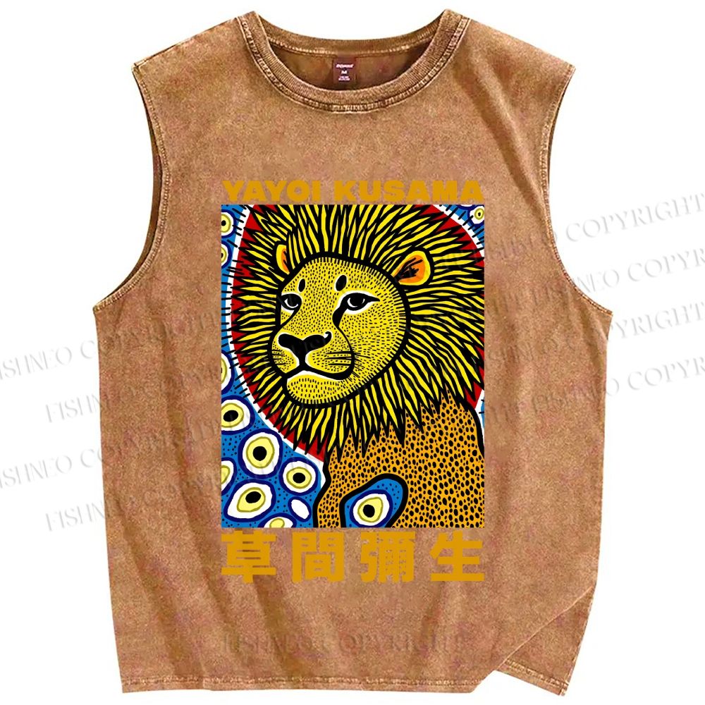 Unisex Yayoi Kusama Lion Printed Washed Tank Top