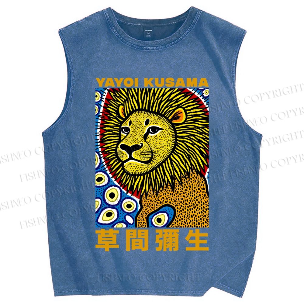 Unisex Yayoi Kusama Lion Printed Washed Tank Top