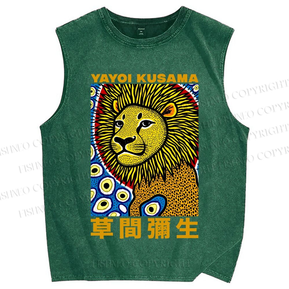 Unisex Yayoi Kusama Lion Printed Washed Tank Top