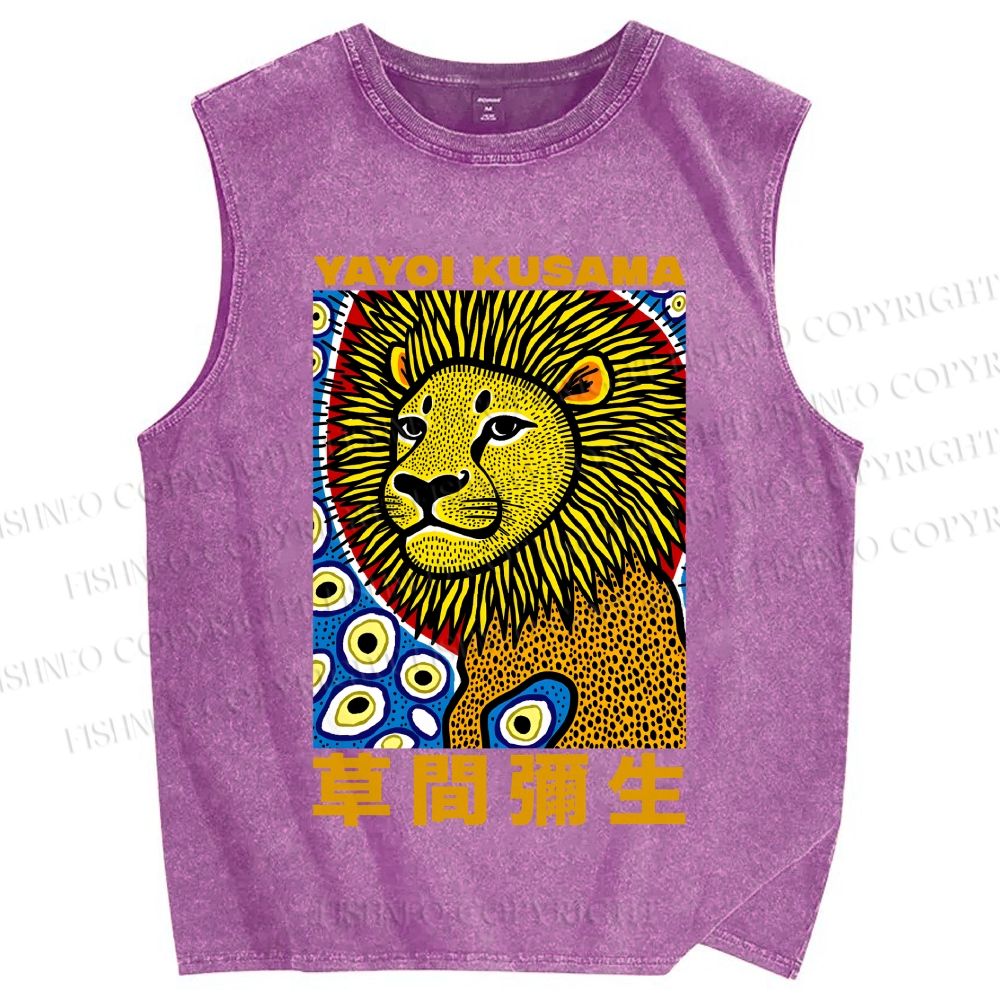 Unisex Yayoi Kusama Lion Printed Washed Tank Top